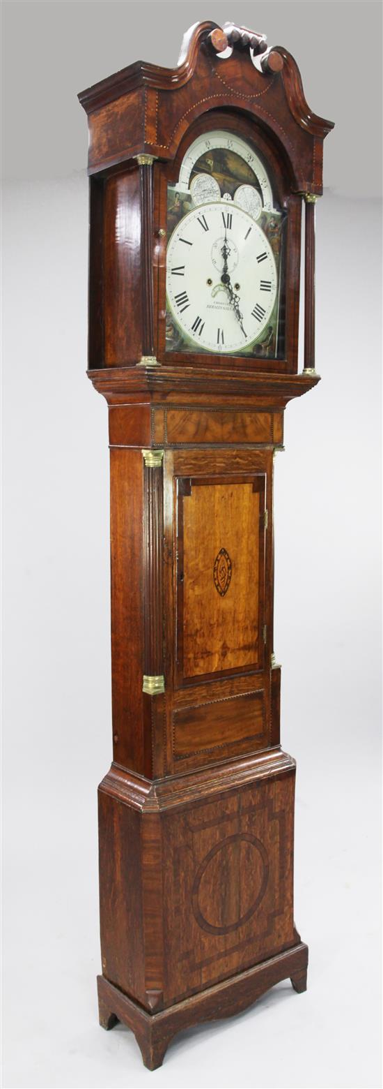 Crossley of Birmingham. An early 19th century inlaid mahogany and oak eight day longcase clock, 7ft 8in.